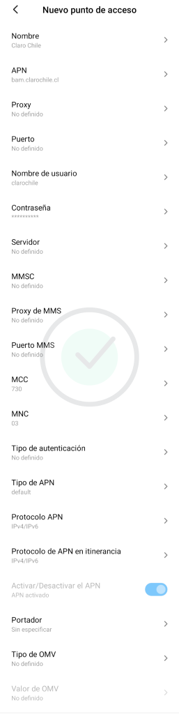 APN claro chile android