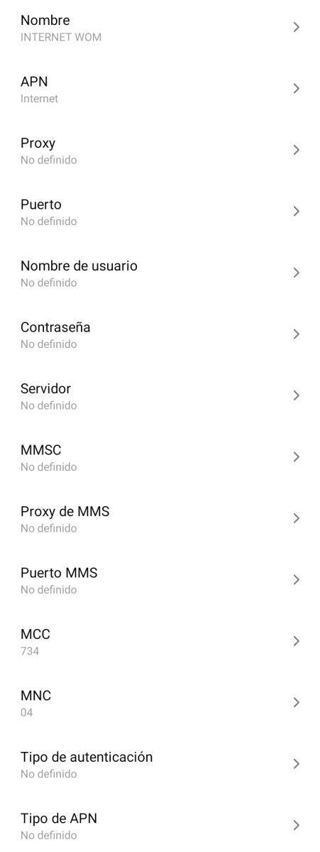 apn wom para android