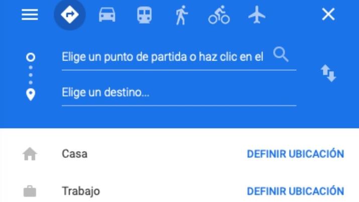 pantalla para elegir rutas por carretera en google maps para iphone