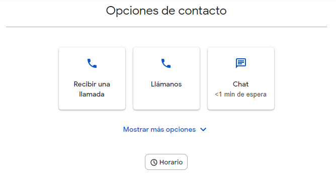 opciones de contacto