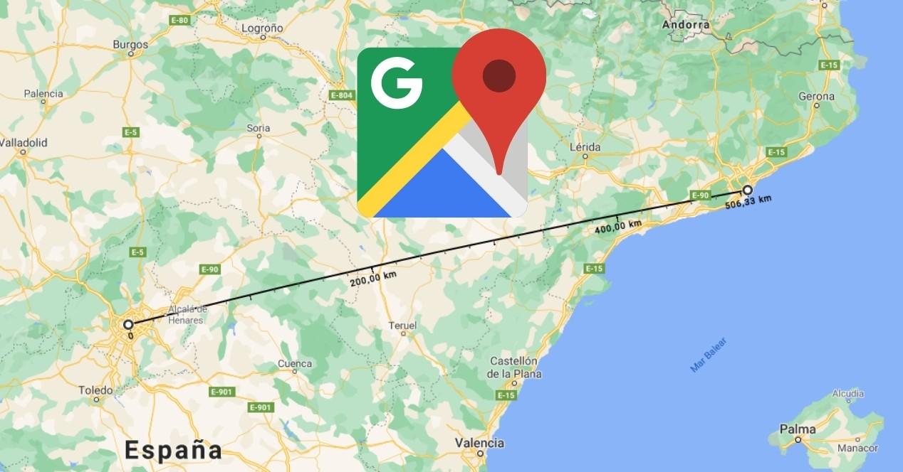 mapa de google maps para medir distancias entre dos puntos desde el ordenador con el logo